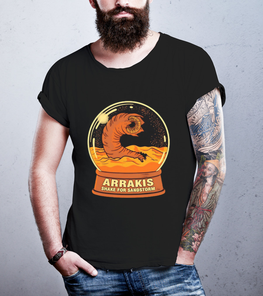 Arrakis Shake For Sandstorm Snow Globe Iconic Sandworm And Desert Scene T-Shirt