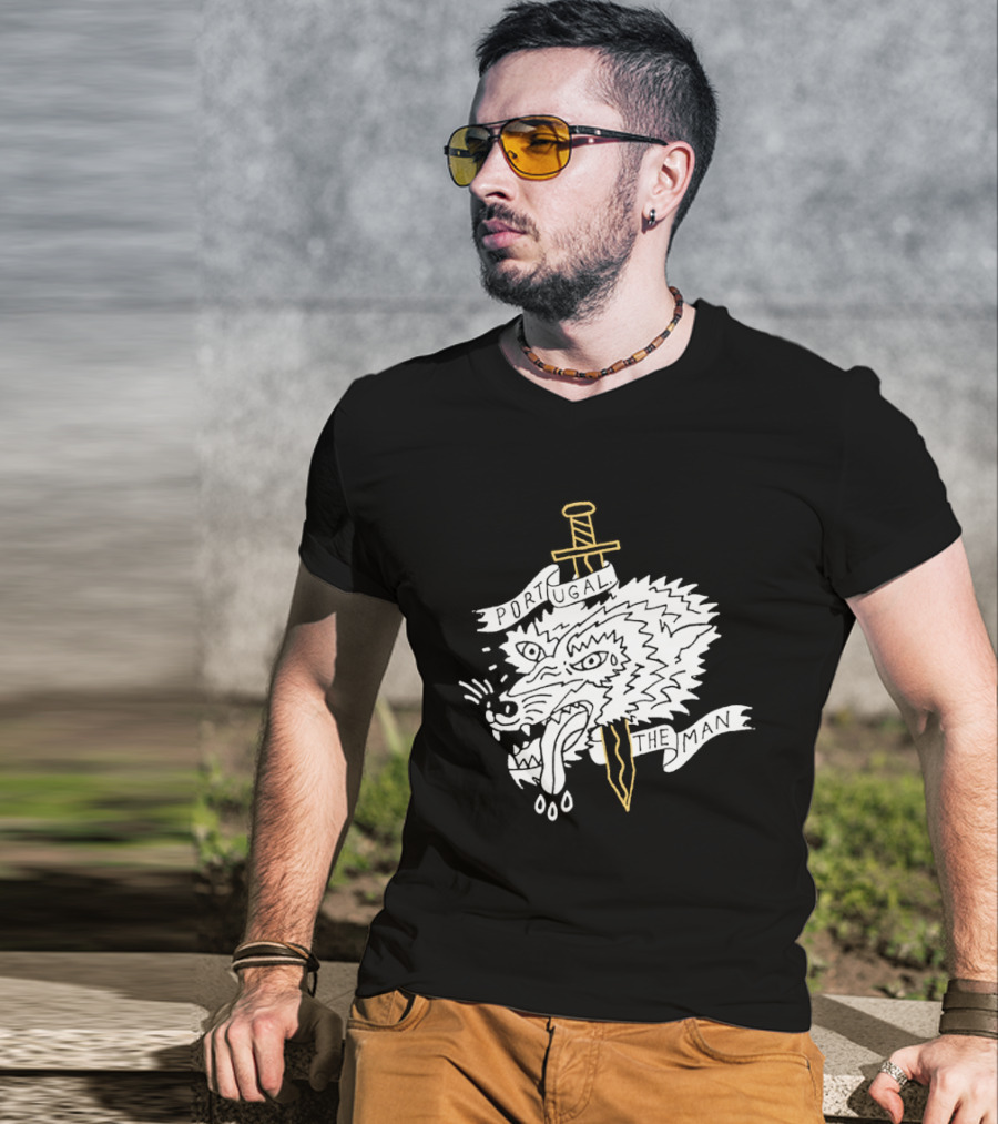 Portugal The Man Wolf Head Sword And Banner T-Shirt