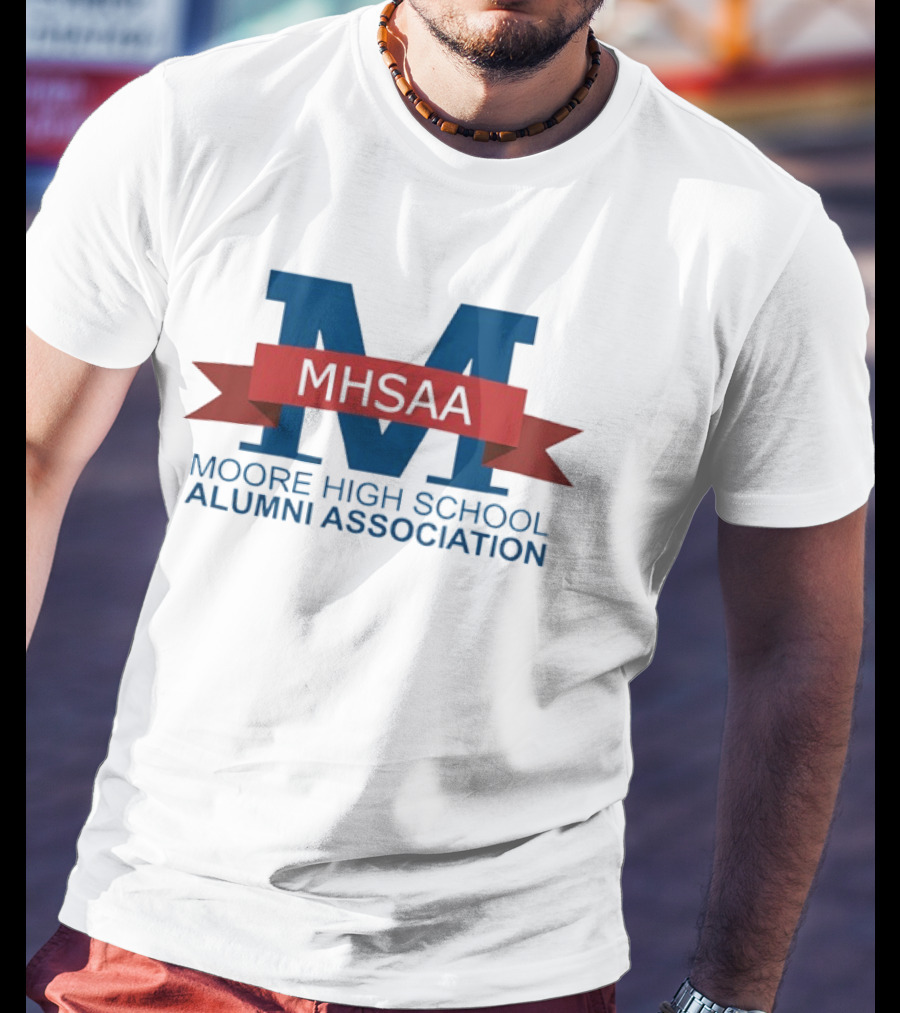 Moore High School Alumni Association MHSAA Red Ribbon Blue M T-Shirt