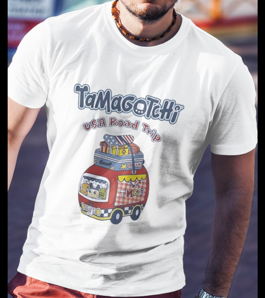 Tamagotchi USA Road Trip TMGC Adventure Van With Luggage And Flag T-Shirt