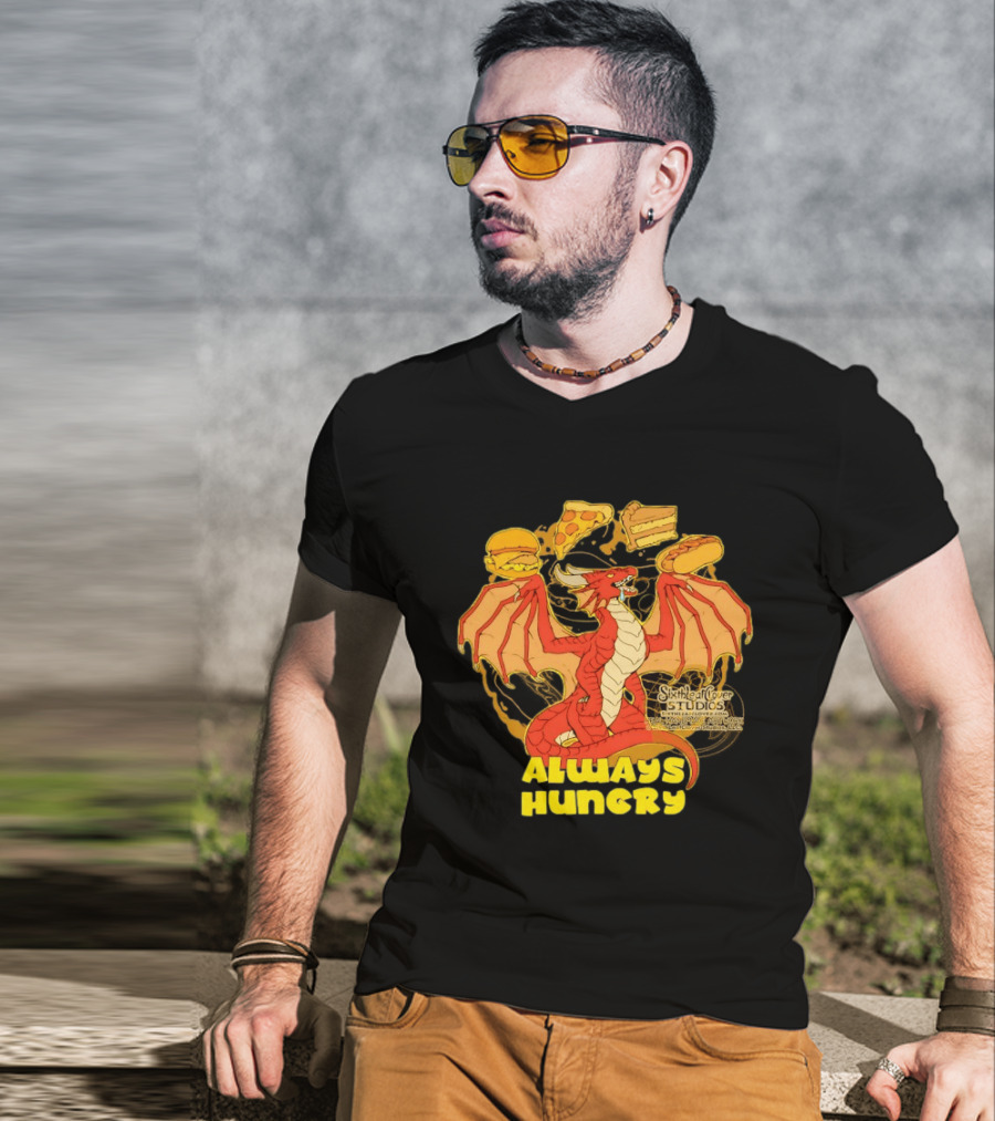 Always Hungry Dragon Pizza Burger Fast Food Sixleafclover Studios T-Shirt
