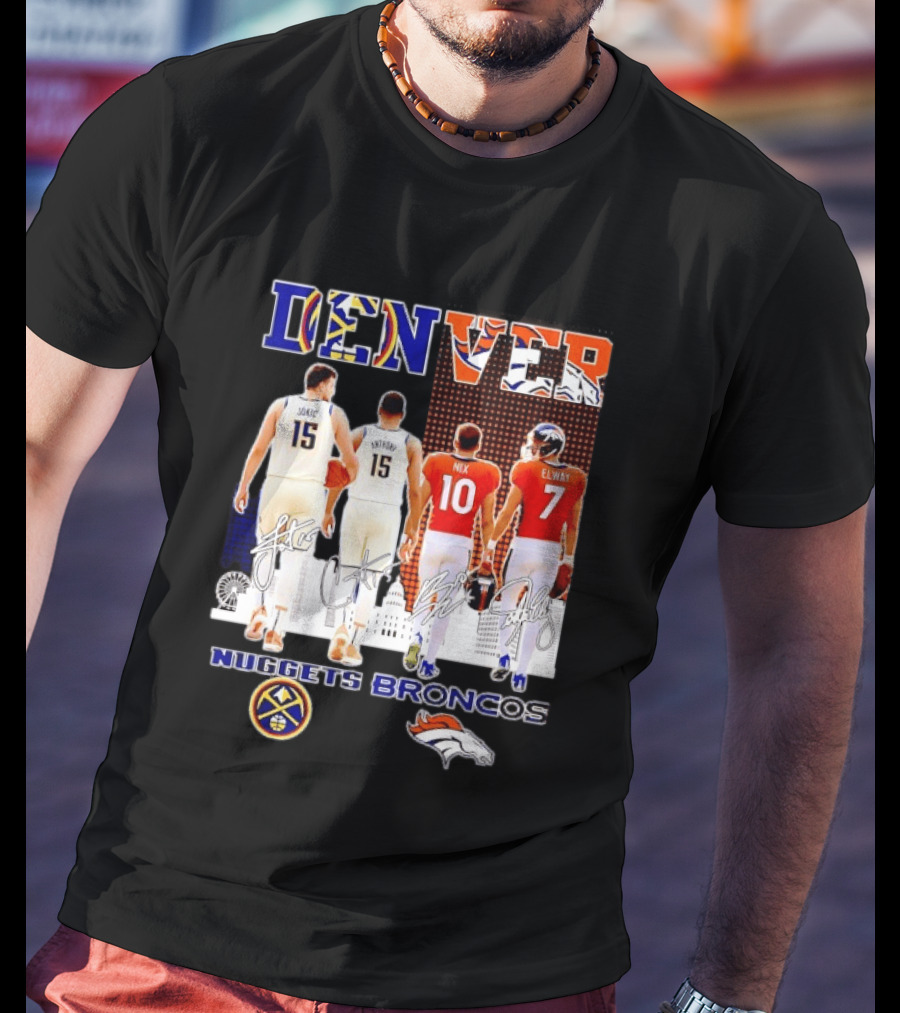 Denver Nuggets Broncos Jokic Anthony Nix Elway City Skyline Basketball Football T-Shirt