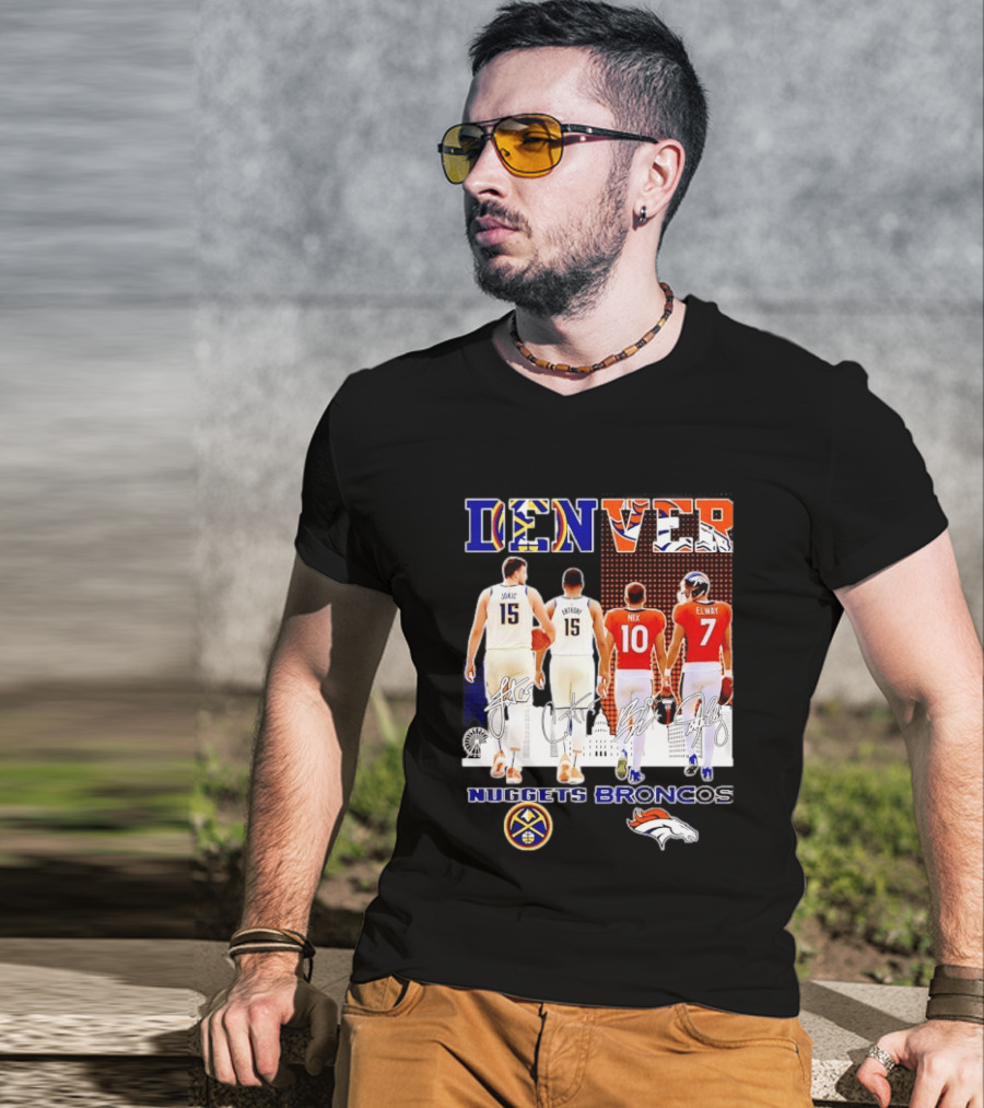 Denver Nuggets Broncos Jokic Anthony Nix Elway City Skyline Basketball Football T-Shirt