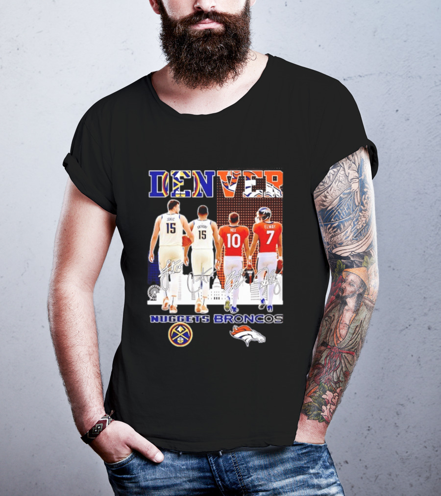 Denver Nuggets Broncos Jokic Anthony Nix Elway City Skyline Basketball Football T-Shirt
