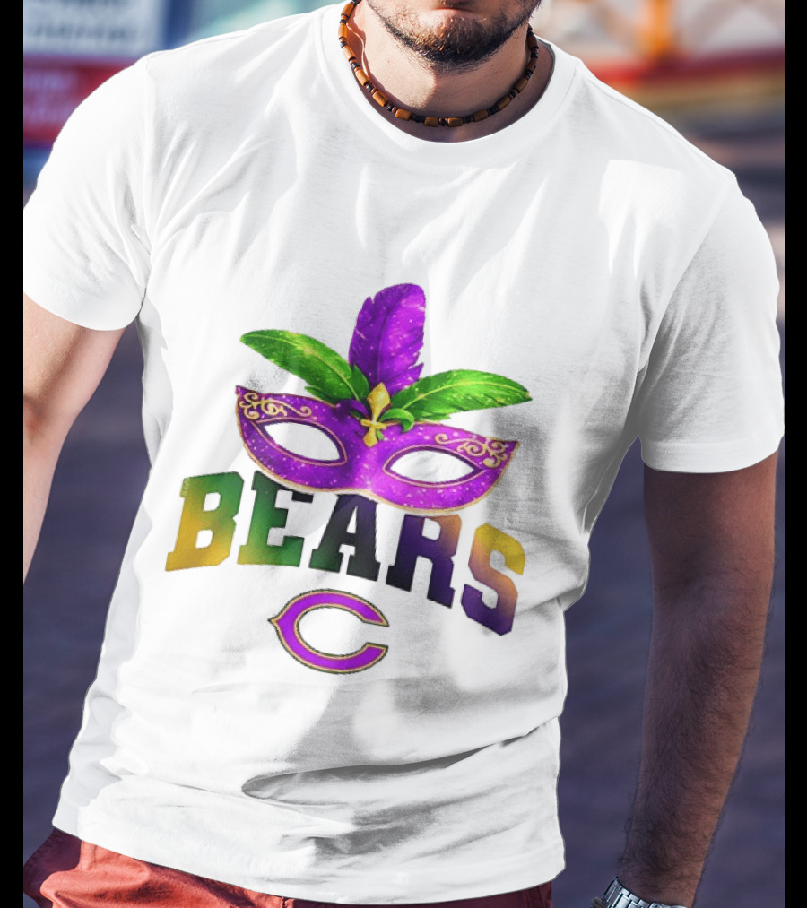 Chicago Bears Mardi Gras Mask Fleur De Lis Celebration T-Shirt