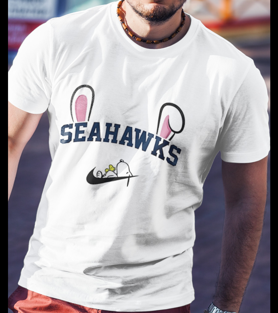 Seattle Seahawks Snoopy Easter Bunny Ears Nike Swoosh Woodstock T-Shirt