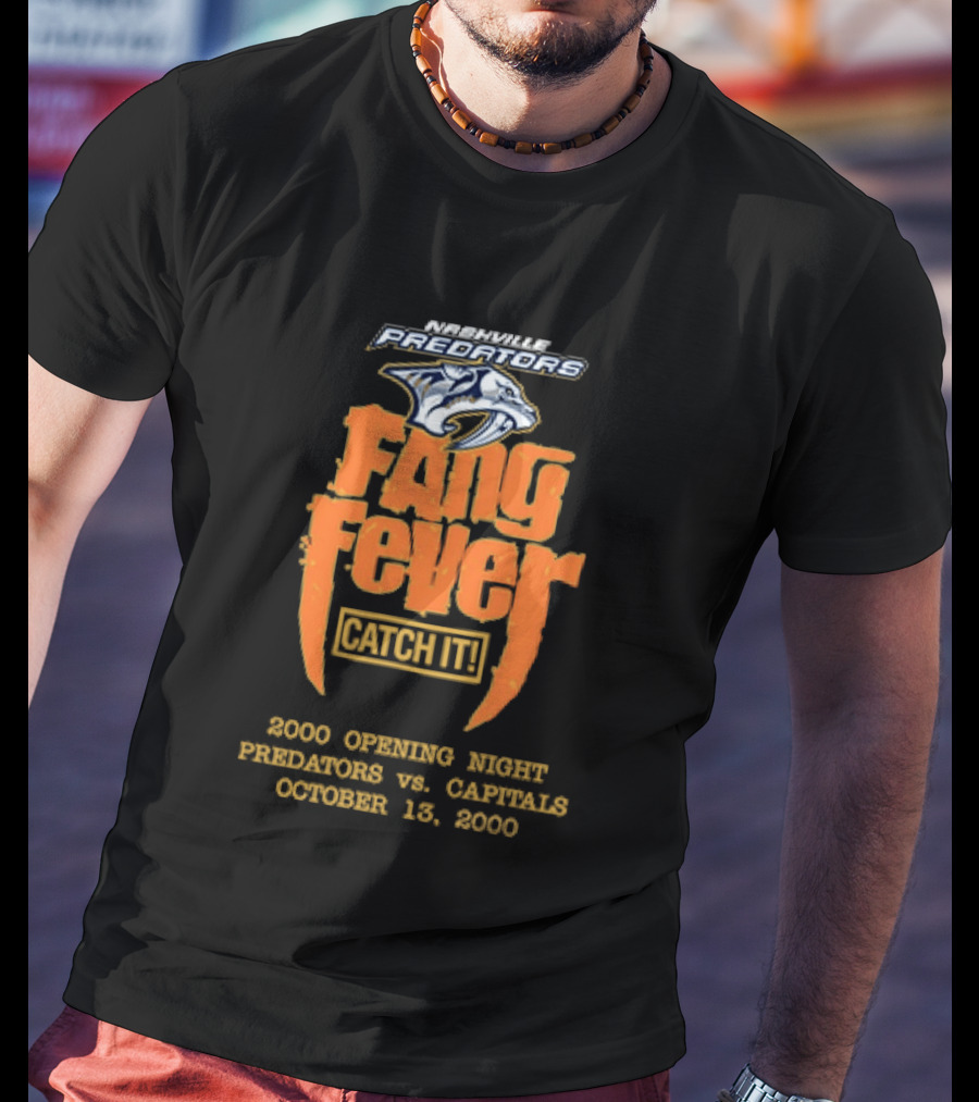 Nashville Predators Fang Fever Catch It 2000 Opening Night Predators Vs Capitals October 13 2000 T-Shirt