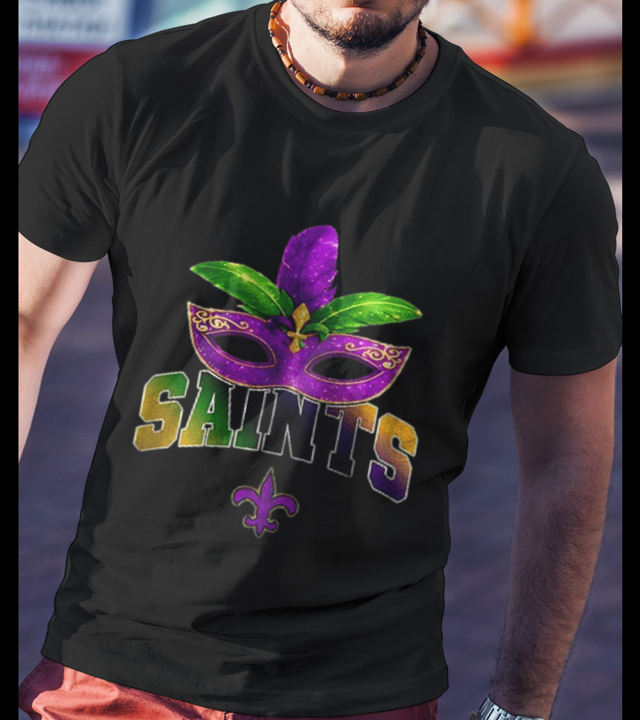 New Orleans Saints Mardi Gras Mask Fleur De Lis T-Shirt