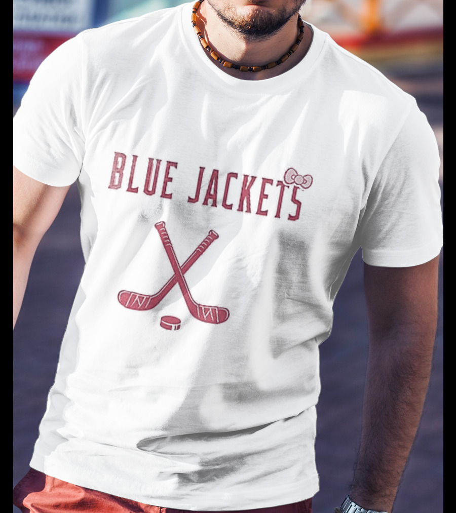 Columbus Blue Jackets Hello Kitty Collaboration With Hockey Sticks And Bow T-Shirt