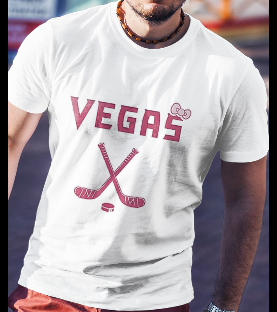 Vegas Golden Knights Hello Kitty Collaboration Hockey Stick Bow T-Shirt