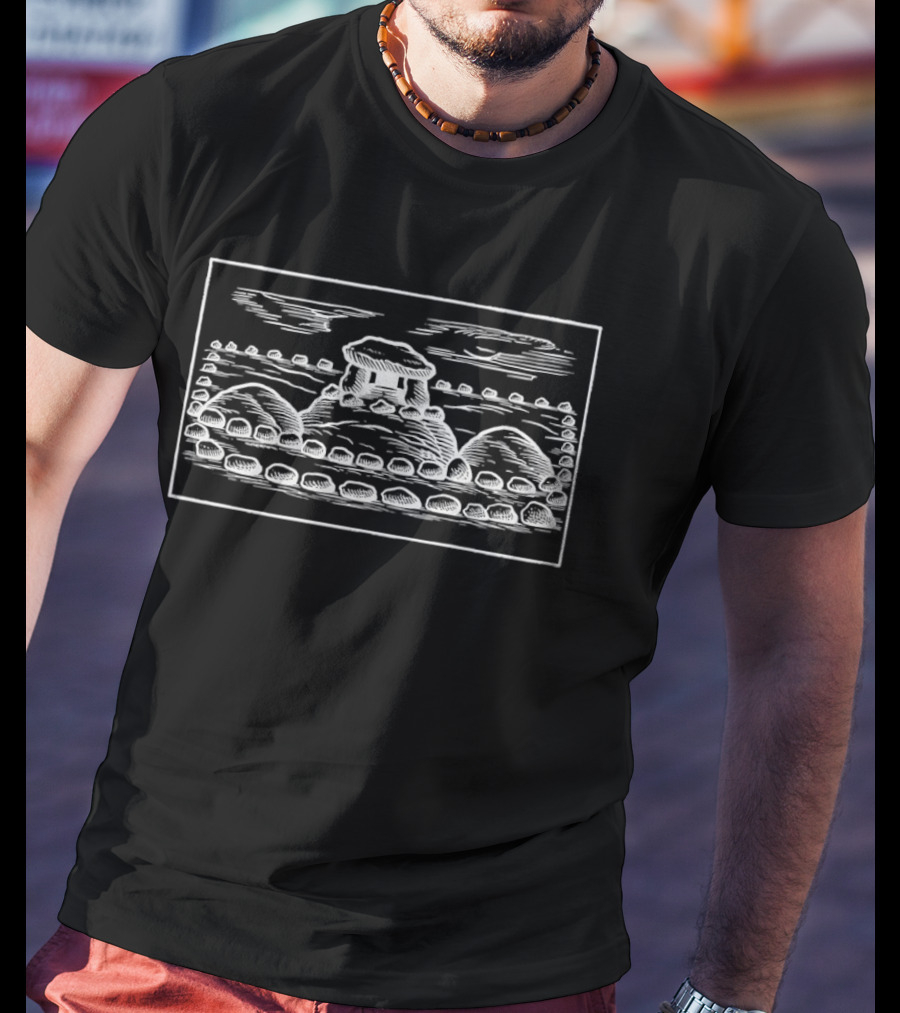Dolmen Barrows Ancient Stone Circle Landscape Sketch T-Shirt