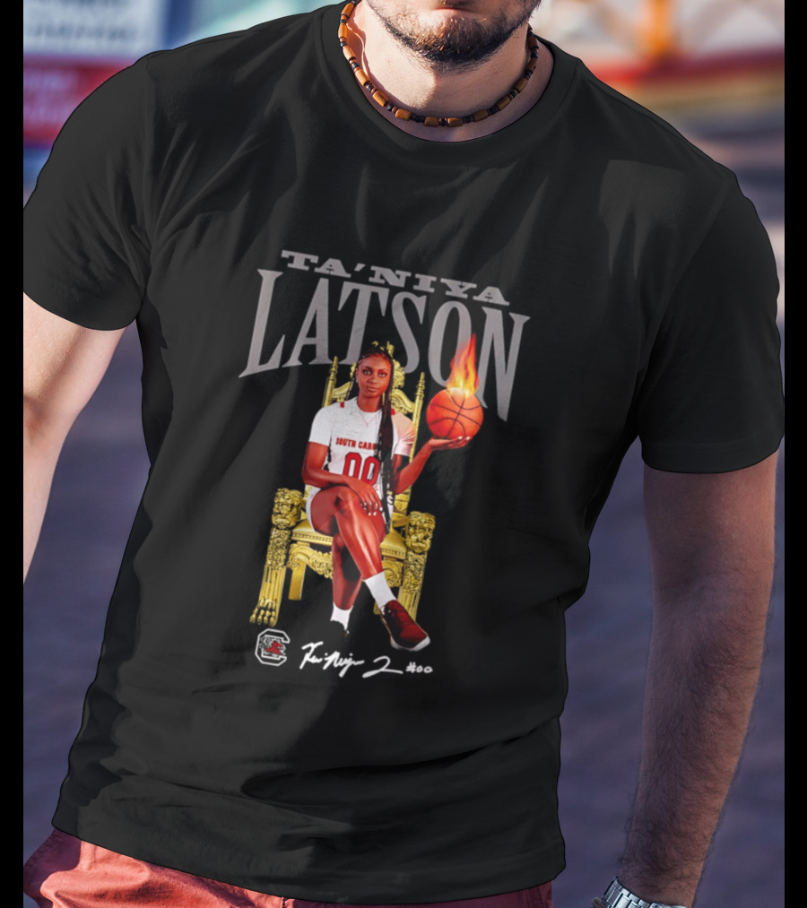 Ta'Niya Latson South Carolina Gamecocks Throne Queen Basketball Flame Champion T-Shirt