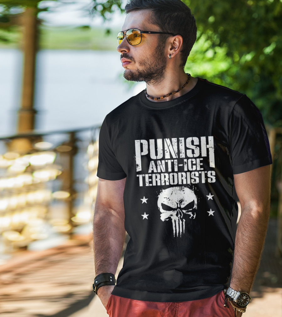 Punish Anti Ice Terrorists Skull Stars T-Shirt
