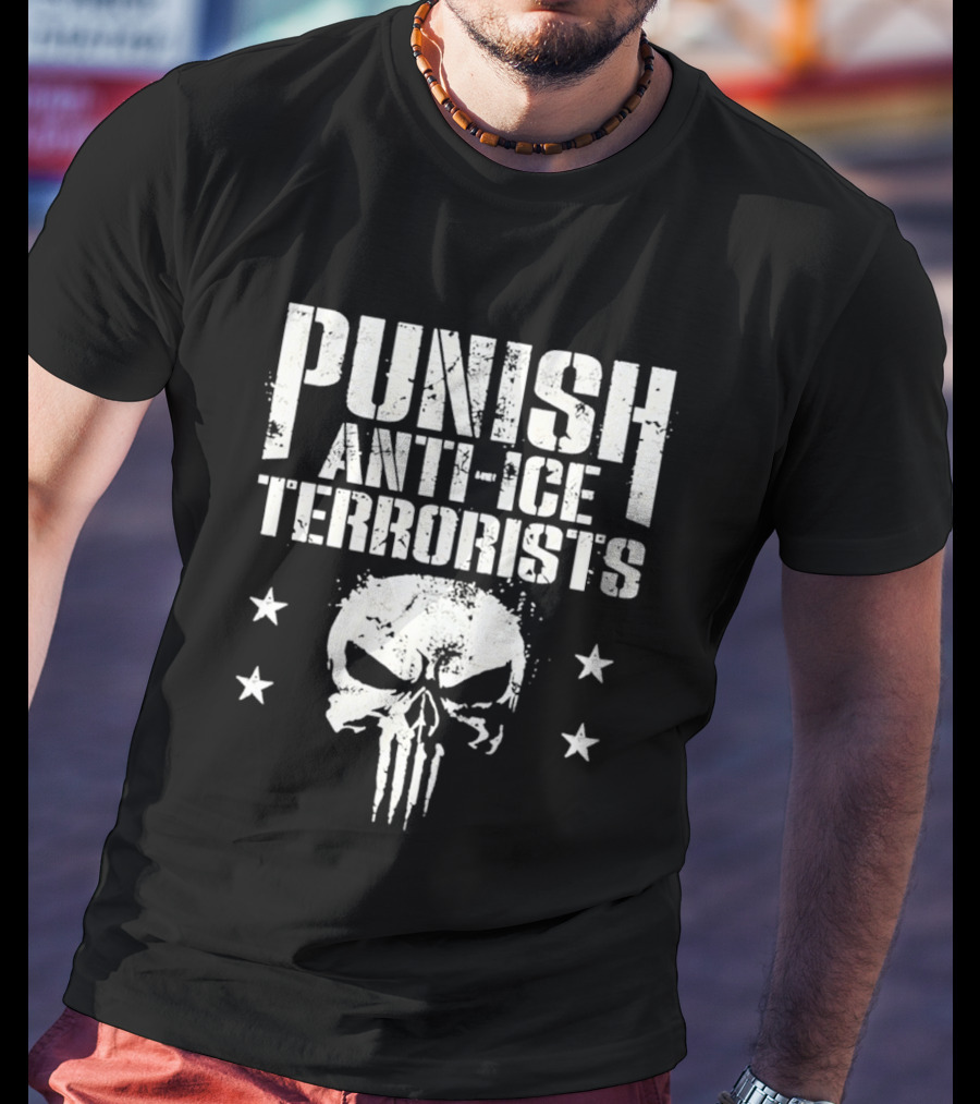 Punish Anti Ice Terrorists Skull Stars T-Shirt