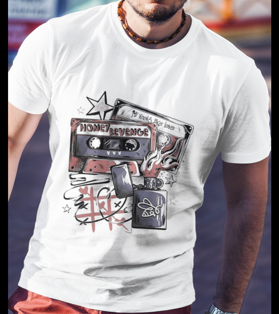 Honey Revenge Mixtape Cassette Red Star Flame Dice Skull T-Shirt