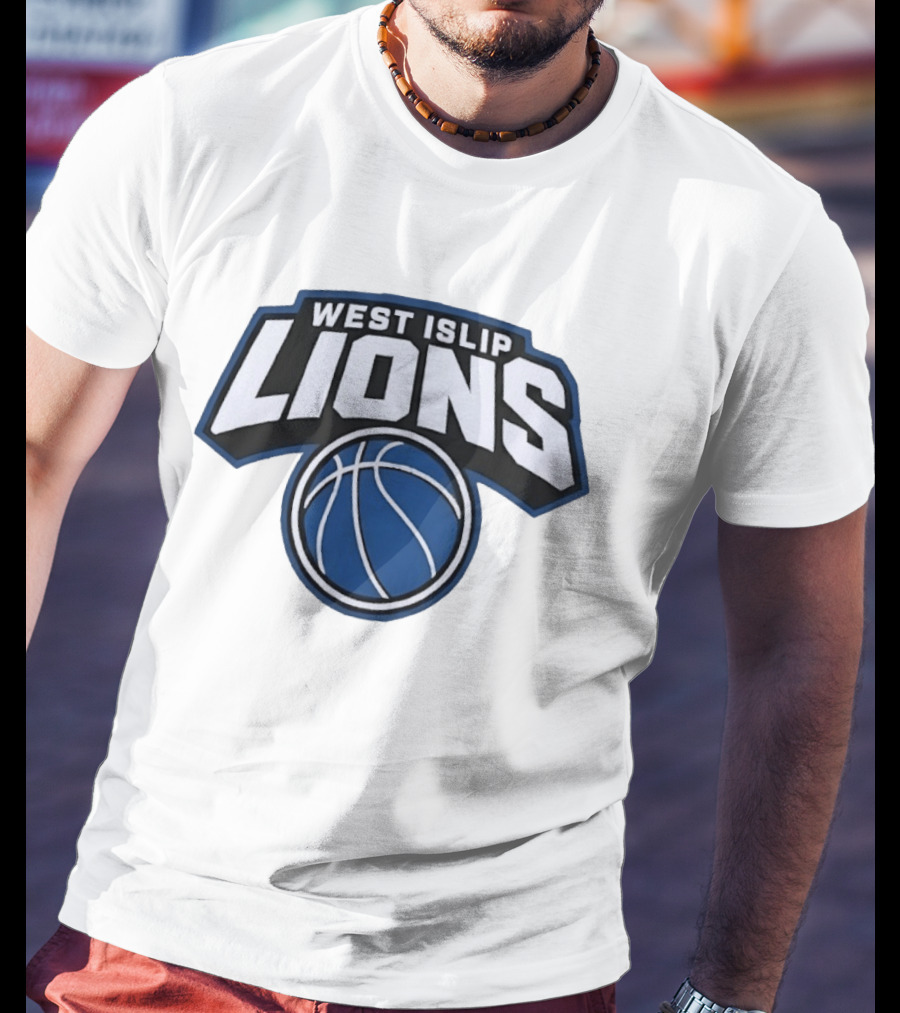 West Islip Lions Basketball Team Blue And White T-Shirt