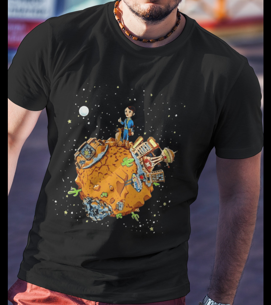 Vault Boy Vault Tec Corporation Welcome Las Vegas Planet Scene T-Shirt