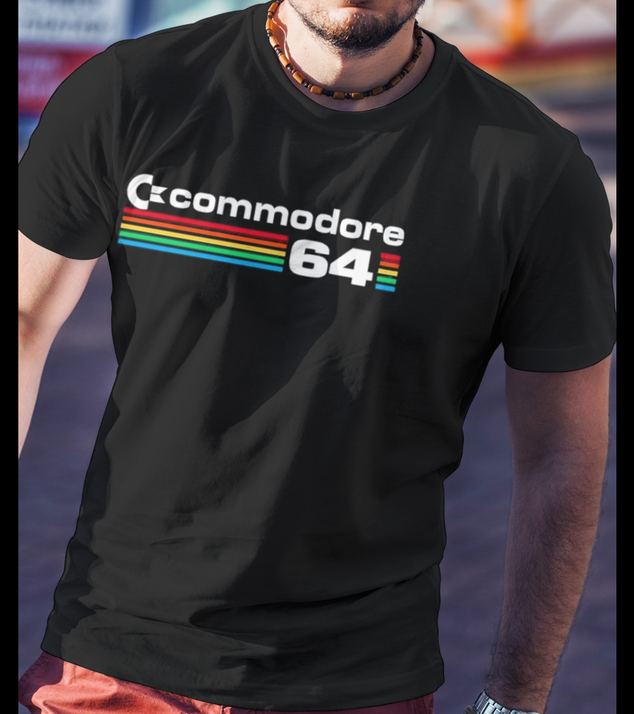 Commodore 64 Retro Computer Icon Color Stripes T-Shirt