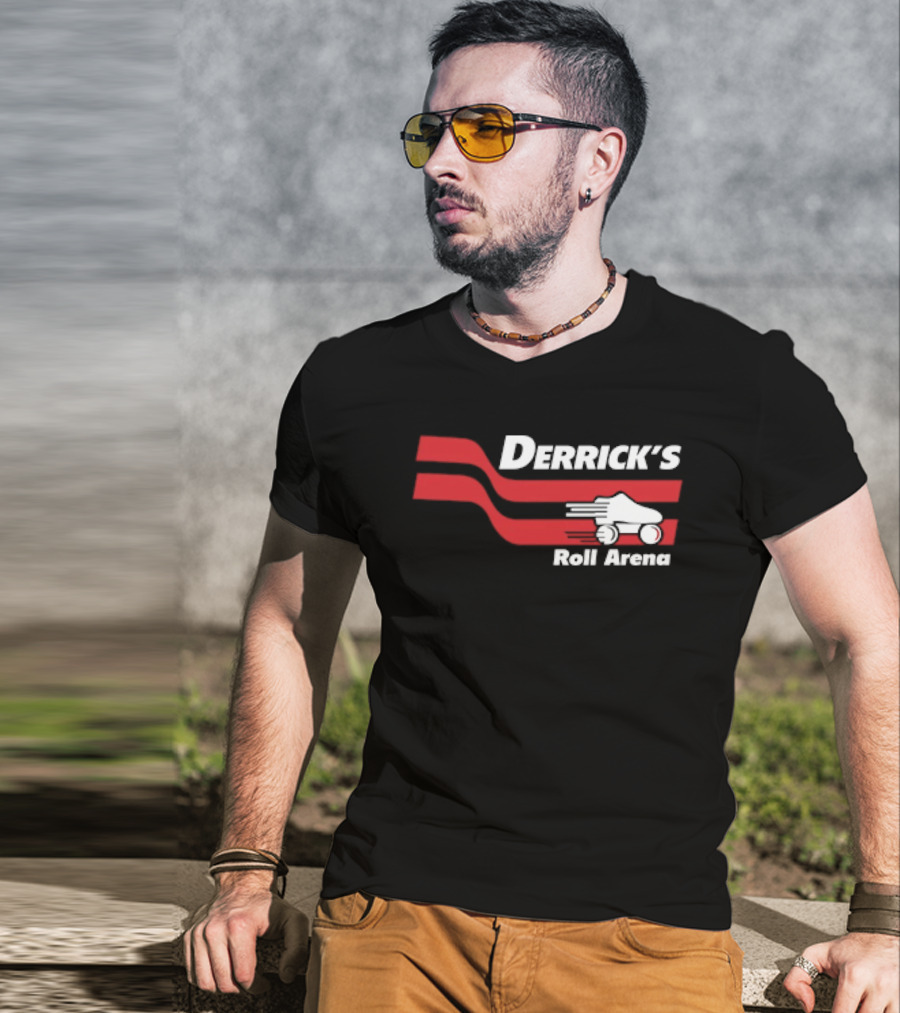 Derrick's Roll Arena Retro Skating Rink Neon Roller Skate T-Shirt