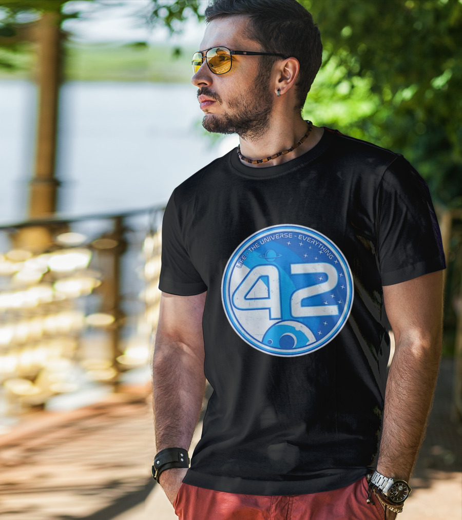 Life The Universe Everything 42 Planet And Stars Iconic Number T-Shirt