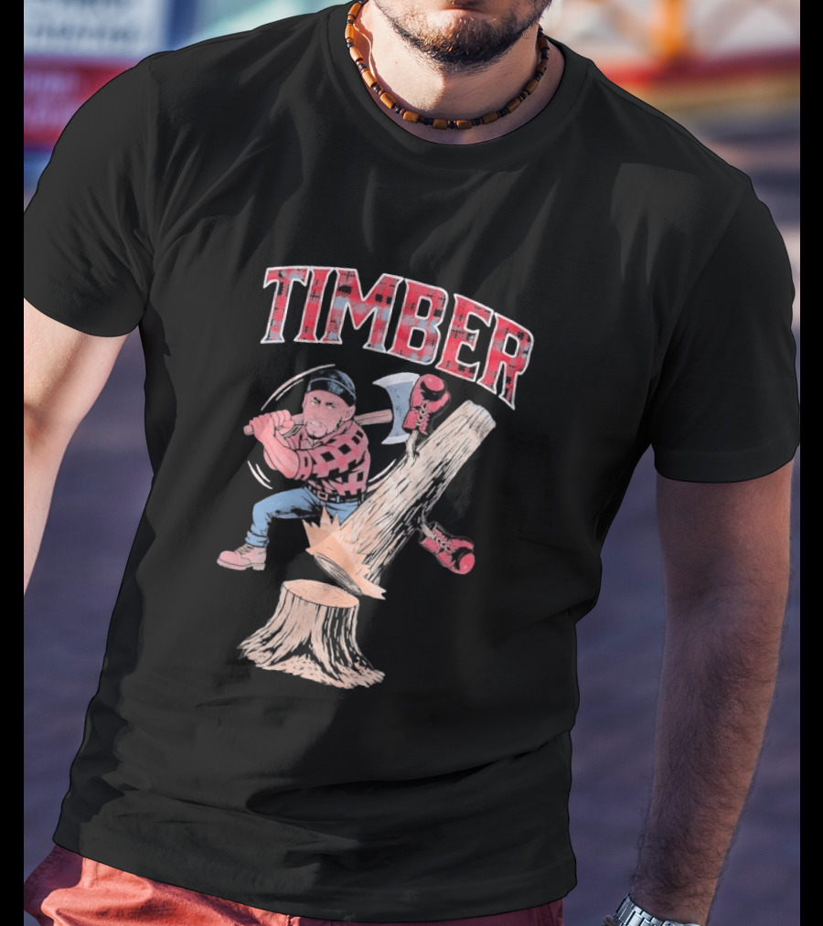 Timber Lumberjack Cartoon With Axe And Falling Tree T-Shirt