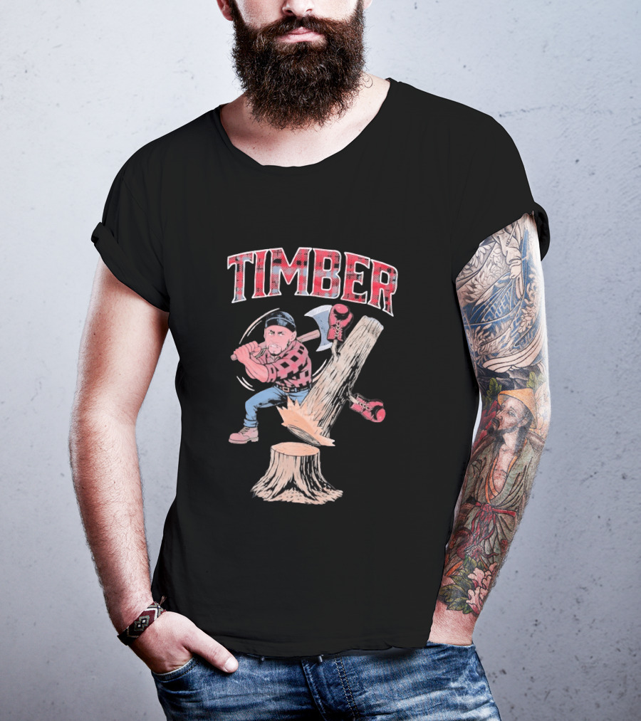 Timber Lumberjack Cartoon With Axe And Falling Tree T-Shirt