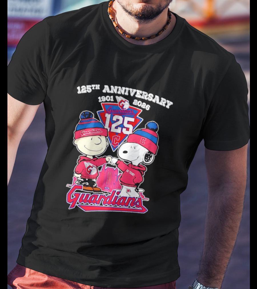 Charlie Brown Snoopy 125th Anniversary Cleveland Guardians Go Tribe T-Shirt