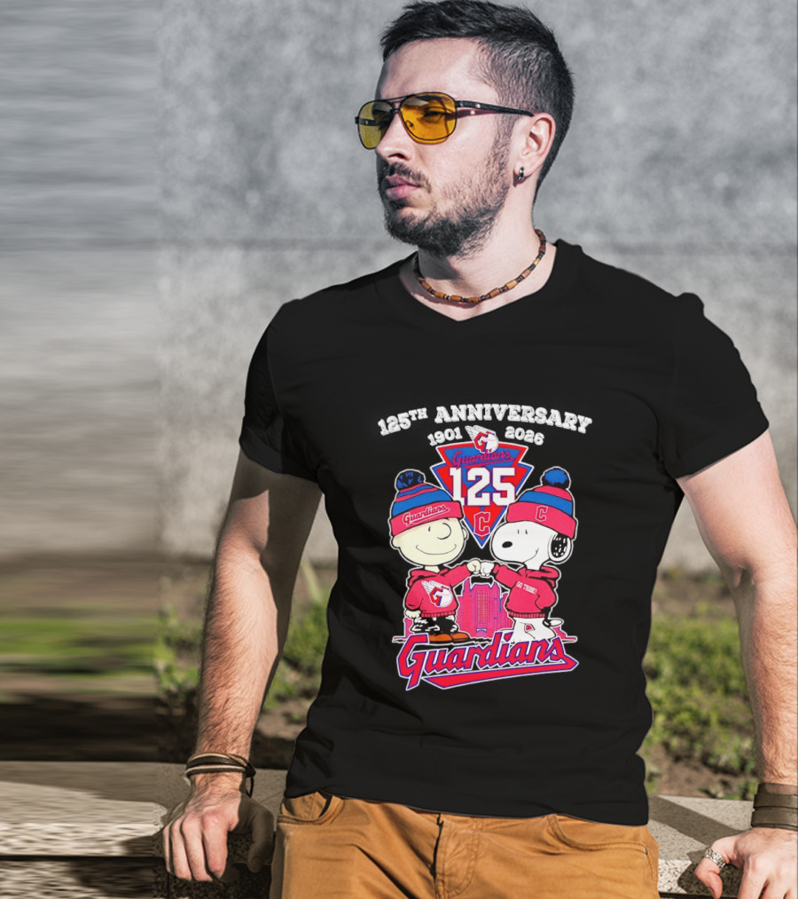 Charlie Brown Snoopy 125th Anniversary Cleveland Guardians Go Tribe T-Shirt