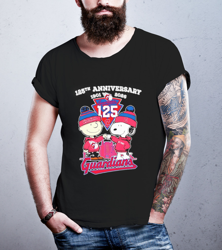 Charlie Brown Snoopy 125th Anniversary Cleveland Guardians Go Tribe T-Shirt