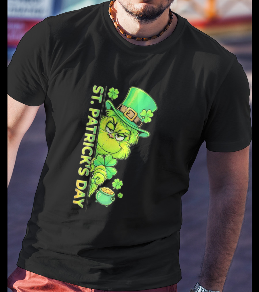 St. Patrick's Day Grinch With Leprechaun Hat And Gold Pot T-Shirt