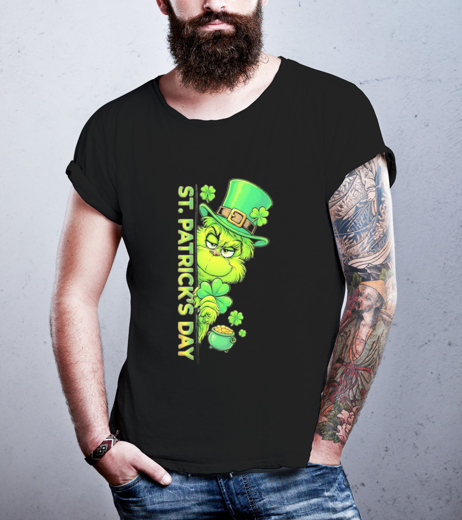 St. Patrick's Day Grinch With Leprechaun Hat And Gold Pot T-Shirt