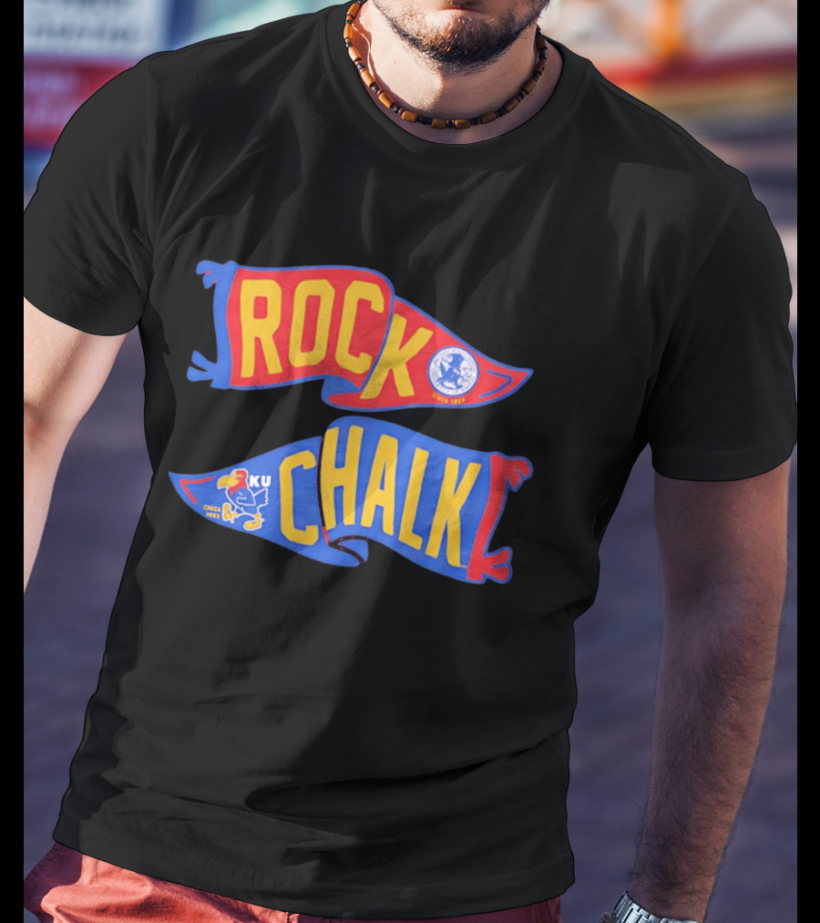 Rock Chalk KU Kansas Jayhawks Established Circa 1865 Pennant T-Shirt