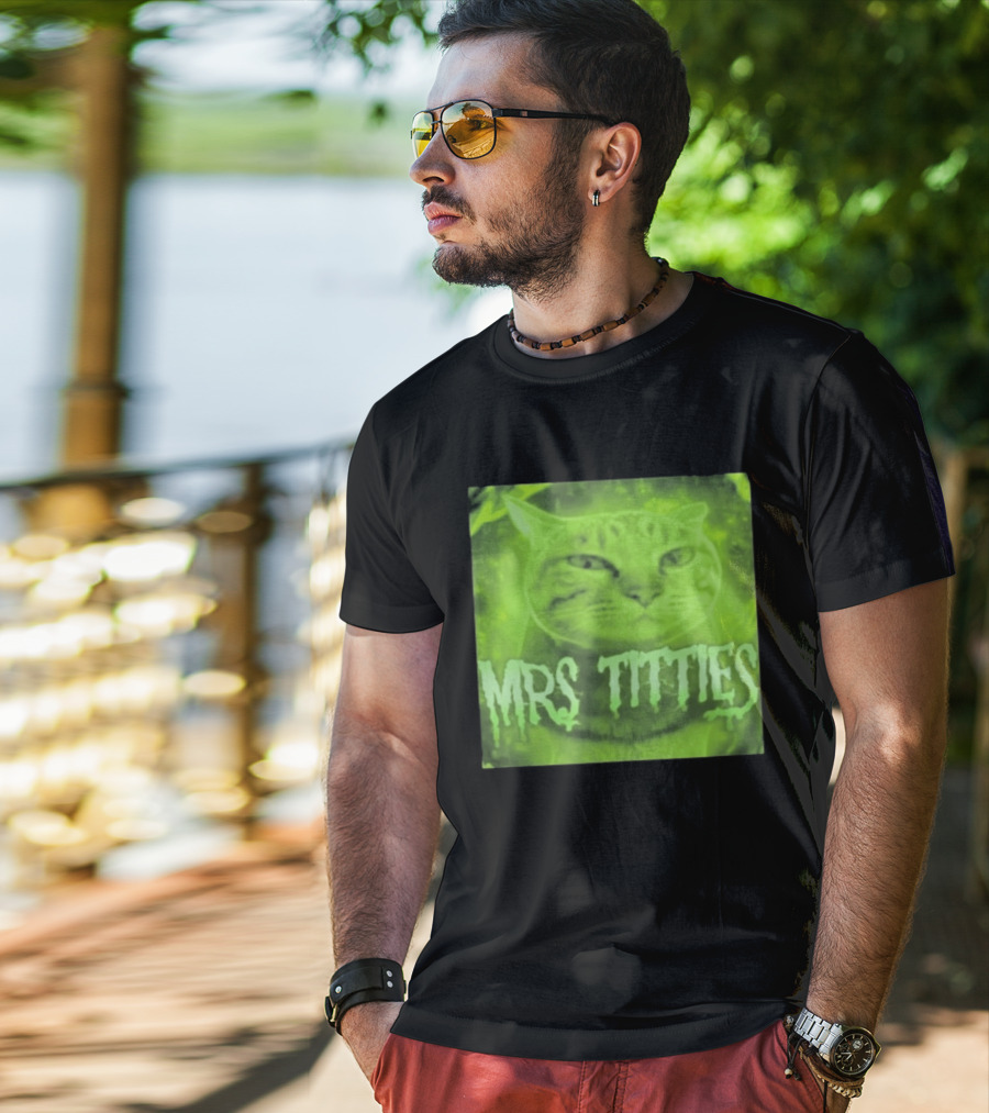 Mrs Titties Cat Glowing Neon Green Feline T-Shirt