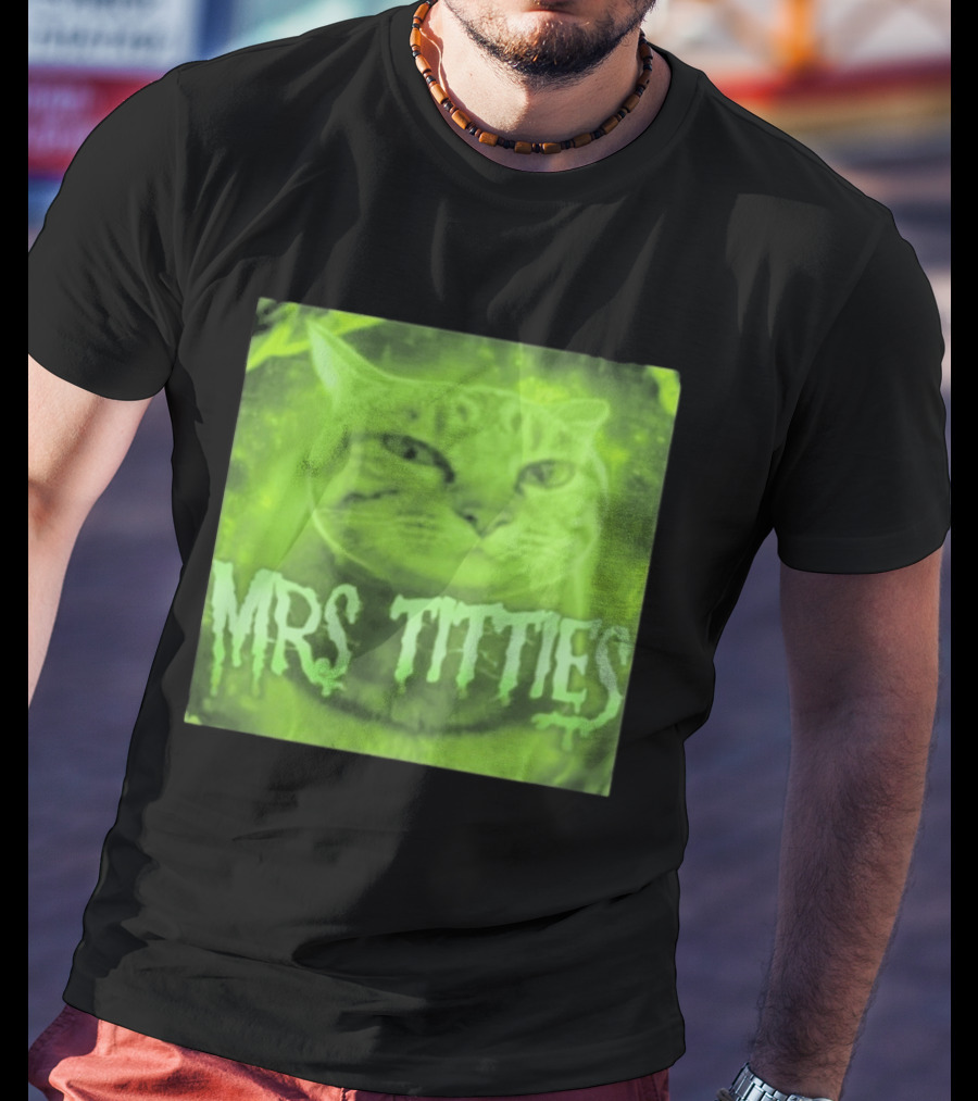 Mrs Titties Cat Glowing Neon Green Feline T-Shirt