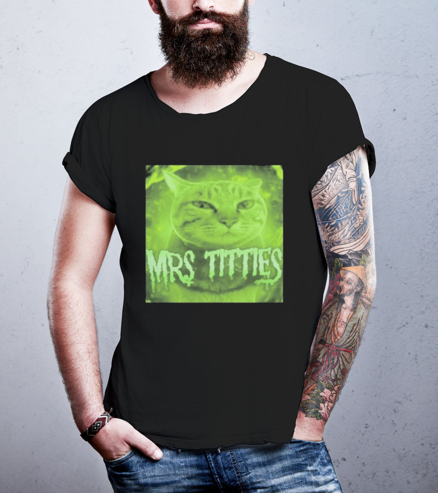 Mrs Titties Cat Glowing Neon Green Feline T-Shirt