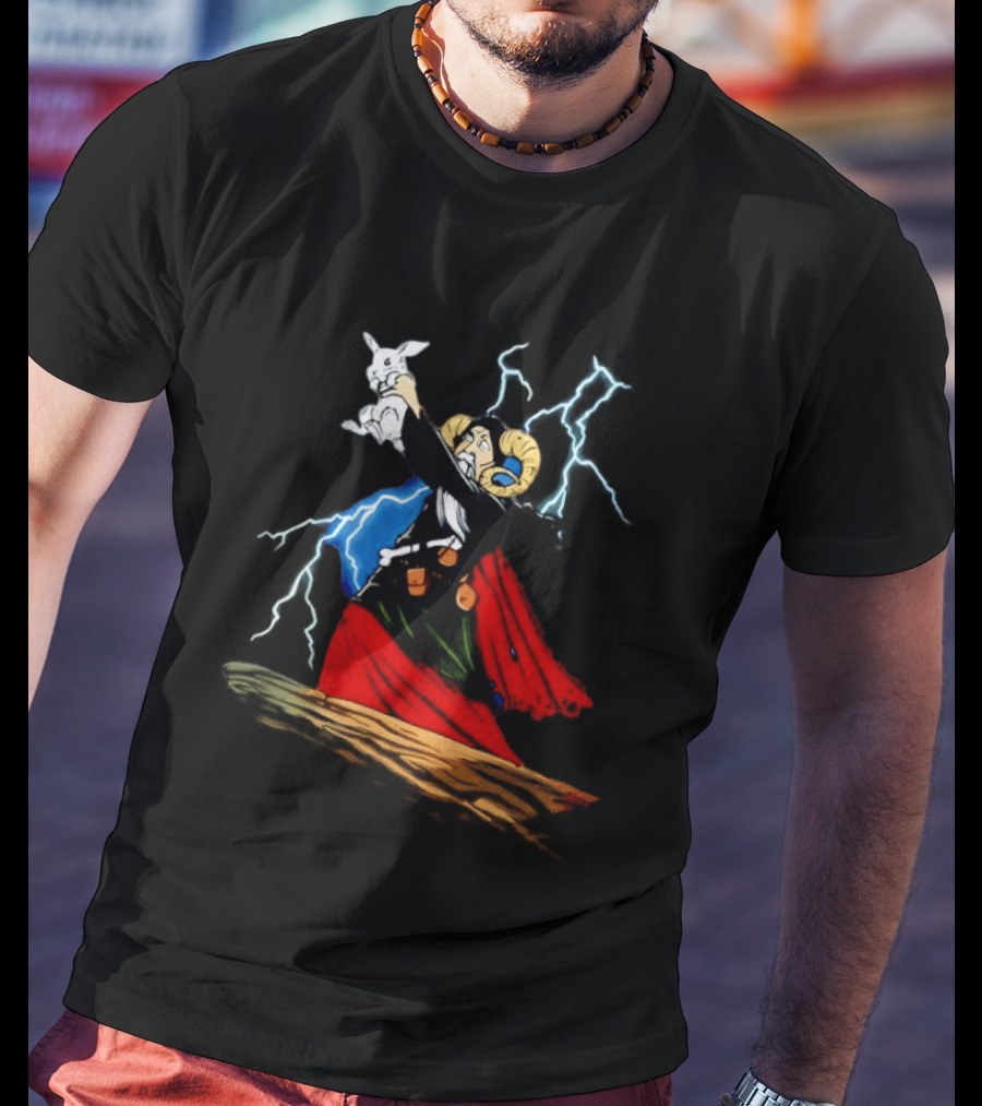 Tim The Enchanter Monty Python Wizard Holding Killer Rabbit Iconic Movie Scene T-Shirt