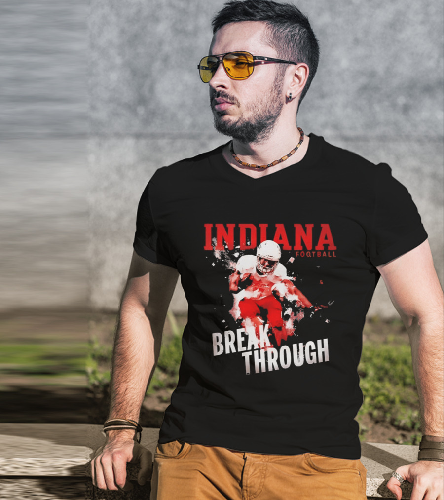 Indiana Hoosiers Football Break Through Bold Red Team Spirit T-Shirt