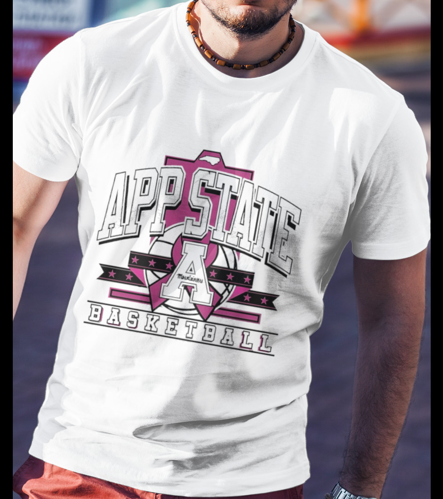App State A Basketball Emblem With Pink Ribbon And Stars T-Shirt