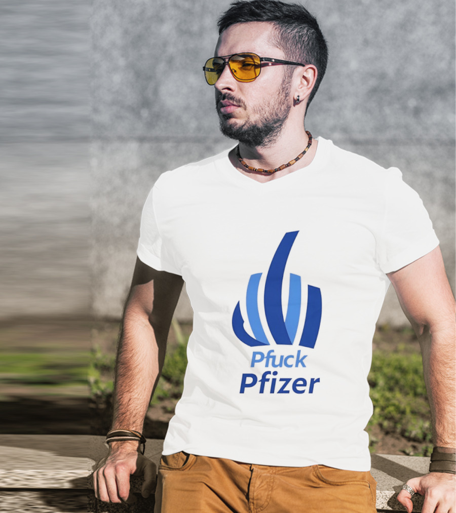 Pfuck Pfizer Middle Finger Symbol Bold Blue T-Shirt