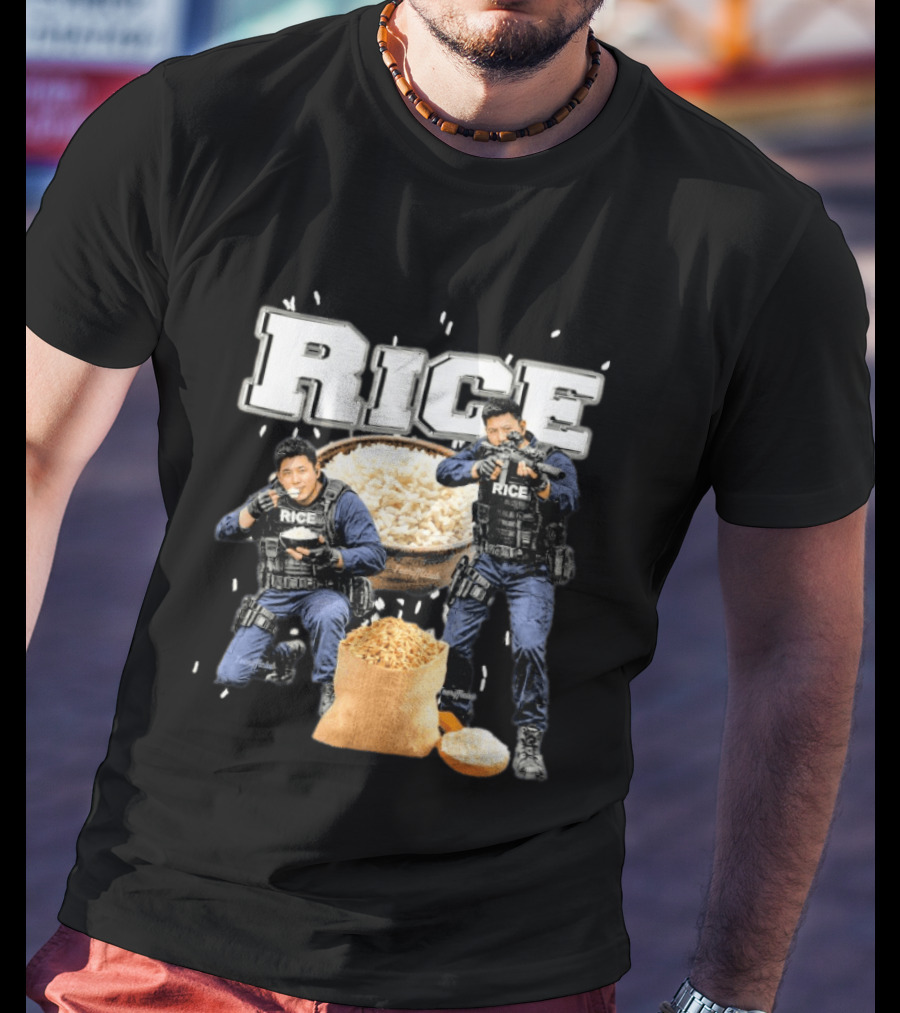 Rice Police Action Squad With Officers And Rice Bags T-Shirt