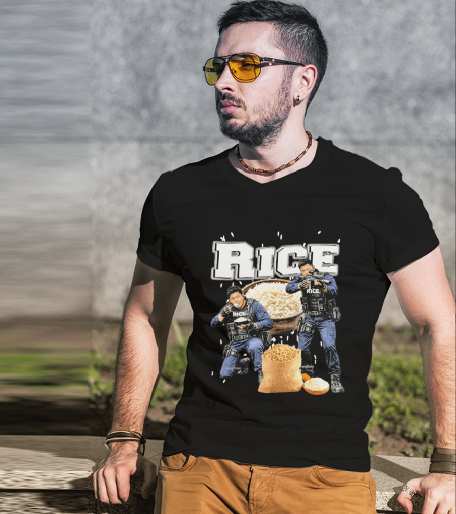 Rice Police Action Squad With Officers And Rice Bags T-Shirt