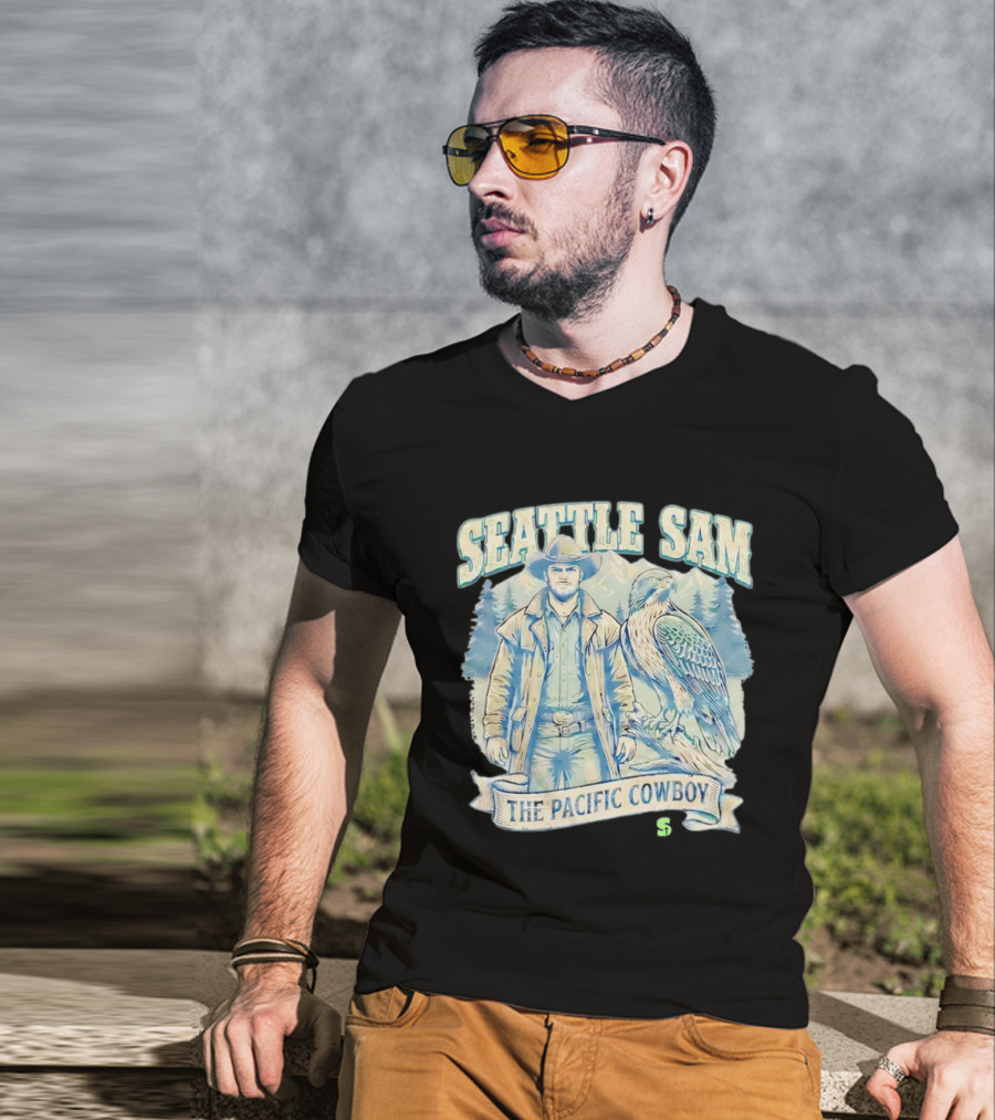 Seattle Sam The Pacific Cowboy With Mountains And Eagle T-Shirt