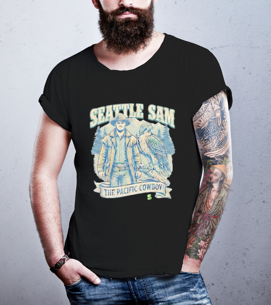 Seattle Sam The Pacific Cowboy With Mountains And Eagle T-Shirt