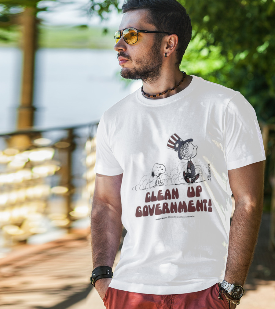 Snoopy And Charlie Brown Clean Up Government Patriotic T-Shirt