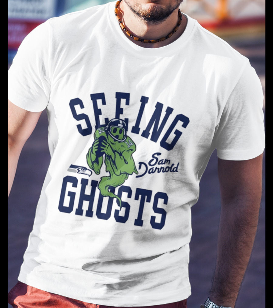Sam Darnold Seeing Ghosts Seattle Seahawks Logo 14 T-Shirt