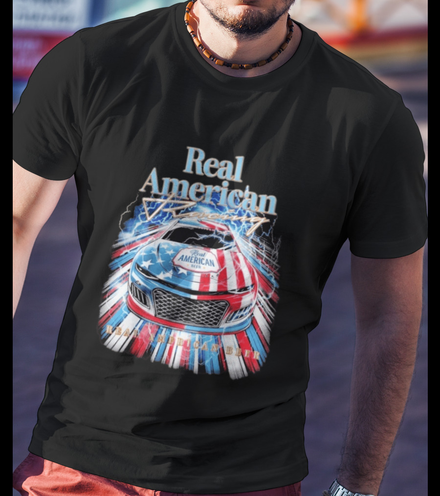Real American Beer Racing Car With Stars And Stripes T-Shirt