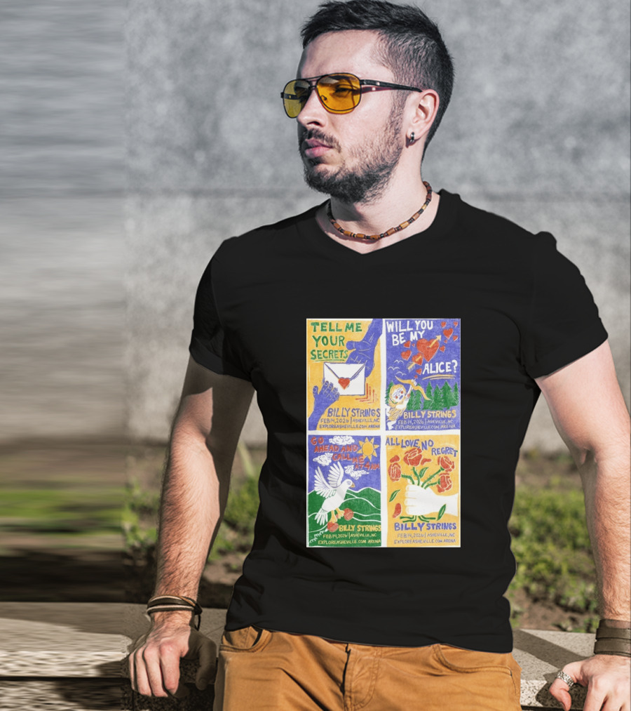 Billy Strings Tell Me Your Secrets Asheville NC February 14 2026 Explore Asheville Arena T-Shirt
