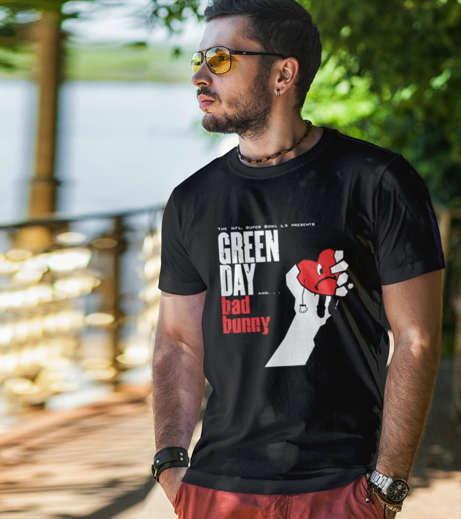 The NFL Super Bowl LVI Presents Green Day Bad Bunny Heart Image T-Shirt