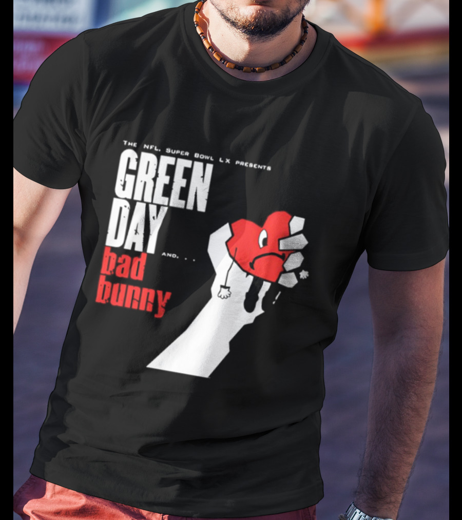 The NFL Super Bowl LVI Presents Green Day Bad Bunny Heart Image T-Shirt