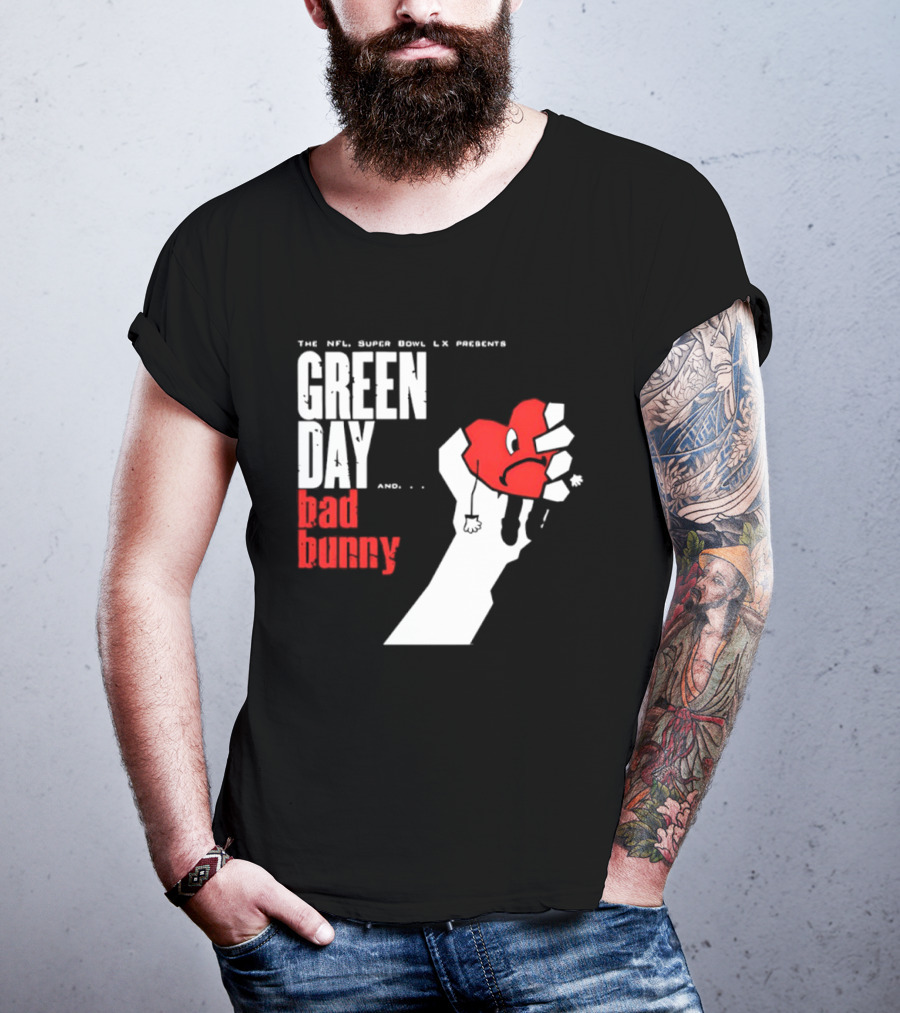 The NFL Super Bowl LVI Presents Green Day Bad Bunny Heart Image T-Shirt